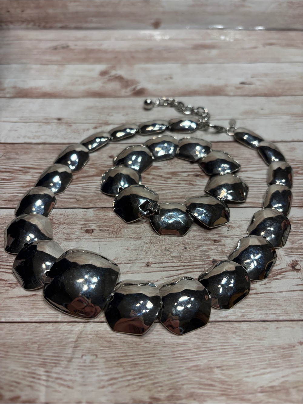 Park Lane Silver-Tone Hammered Segmented Chunky Sculpted Necklace Bracelet Set
